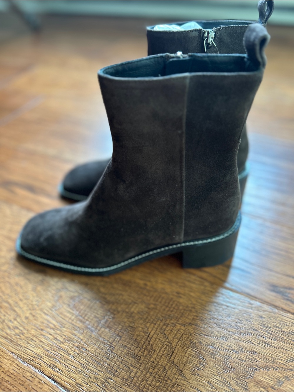 Everlane The City Boot Dark Brown Suede sz 8 Women's Side Zip Block Heel Ankle - Picture 12 of 14